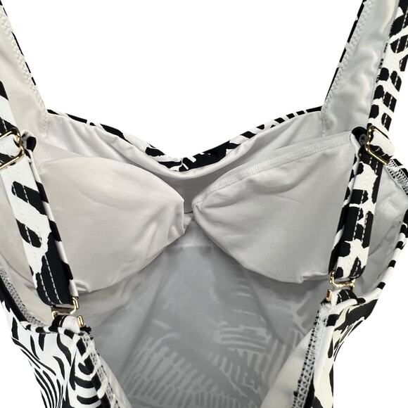 Sea Level Swim Tankini Top Womens 8 Black White Pampas Square Neck Multifit Cup - Picture 6 of 14